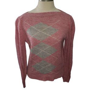 CT780 Ladies Pink & Gray Long Sleeve Argyle Pattern Sweater S/P